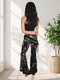 Image 7 of Festival Fairy Pants, Rayon Tie Dye Leg Boho Flare Trousers, Black Creme - 18