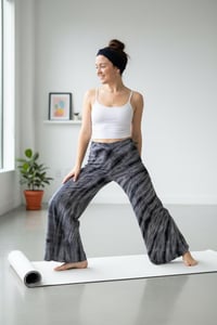 Image 8 of Tie-Dye Boho Flow Pants – Wide Leg Rayon Pants – Festival Yoga Trousers - Charcoal - 21 