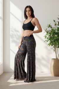 Image 12 of Tie-Dye Boho Flow Pants – Wide Leg Rayon Pants – Festival Yoga Trousers – Grey  & Green - 23