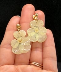 Image 4 of Ivory Pansy Resin Drop Earrings 