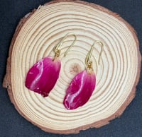 Image 1 of Magenta Rose Petal Resin Drop Earrings