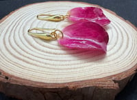 Image 2 of Magenta Rose Petal Resin Drop Earrings