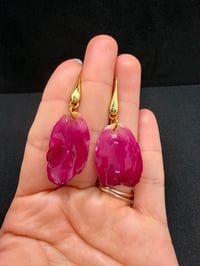 Image 3 of Magenta Rose Petal Resin Drop Earrings