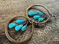 Image 6 of Kingman Turquoise Sterling Silver and Brass Hoops earrings 