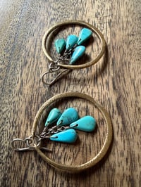 Image 7 of Kingman Turquoise Sterling Silver and Brass Hoops earrings 