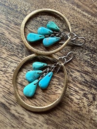 Image 1 of Kingman Turquoise Sterling Silver and Brass Hoops earrings 