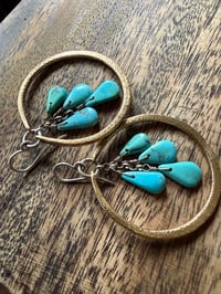Image 11 of Kingman Turquoise Sterling Silver and Brass Hoops earrings 
