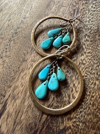 Image 12 of Kingman Turquoise Sterling Silver and Brass Hoops earrings 