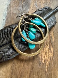 Image 20 of Kingman Turquoise Sterling Silver and Brass Hoops earrings 