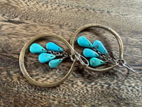 Image 16 of Kingman Turquoise Sterling Silver and Brass Hoops earrings 
