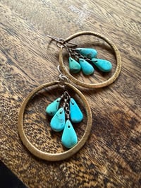 Image 17 of Kingman Turquoise Sterling Silver and Brass Hoops earrings 