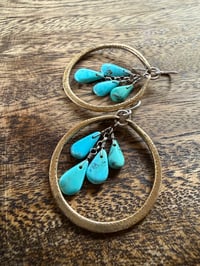 Image 19 of Kingman Turquoise Sterling Silver and Brass Hoops earrings 