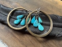 Image 21 of Kingman Turquoise Sterling Silver and Brass Hoops earrings 