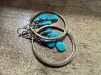 Image 23 of Kingman Turquoise Sterling Silver and Brass Hoops earrings 