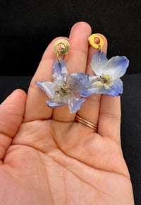Image 4 of Blue Delphinium Resin Drop Earrings