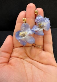 Image 5 of Blue Delphinium Resin Drop Earrings