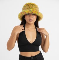 Image 1 of Faux Fur Bucket Hat - Pineapple Pattern - Yellow Red Green - 153