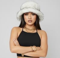 Image 1 of Faux Fur Bucket Hat - White Black Tips - 152