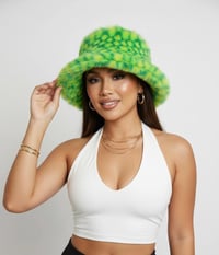 Image 1 of Faux Fur Bucket Hat - Pineapple Pattern - Green - 154