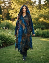 Image 1 of Hooded Festival Paisley Wizard Fringe Cloak - Blue Multi