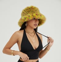 Image 2 of Faux Fur Bucket Hat - Pineapple Pattern - Yellow Red Green - 153