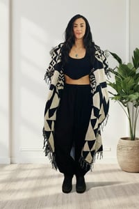 Image 2 of Hooded Fringe Coat, Aztek Blanket Cloak, Geometric Shambhala Festival Wear