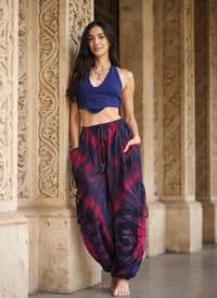 Image 3 of Thai Tie Dye Psy Pants Cotton – Relaxed Fit Festival Trousers Cinch - Pink Purple - 476