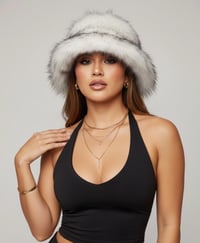 Image 2 of Faux Fur Bucket Hat - White Black Tips - 152