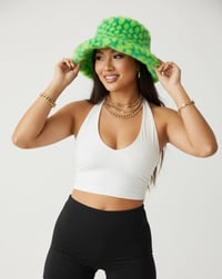 Image 3 of Faux Fur Bucket Hat - Pineapple Pattern - Green - 154