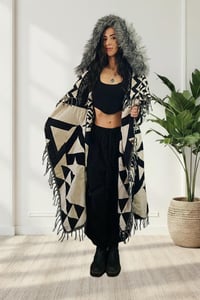 Image 3 of Hooded Fringe Coat, Aztek Blanket Cloak, Geometric Shambhala Festival Wear