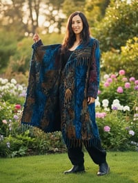 Image 2 of Hooded Festival Paisley Wizard Fringe Cloak - Blue Multi