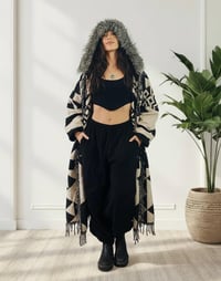 Image 4 of Hooded Fringe Coat, Aztek Blanket Cloak, Geometric Shambhala Festival Wear