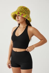 Image 4 of Faux Fur Bucket Hat - Pineapple Pattern - Yellow Red Green - 153