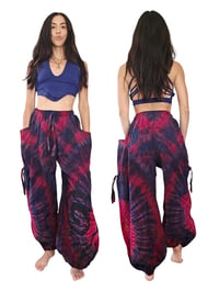Image 6 of Thai Tie Dye Psy Pants Cotton – Relaxed Fit Festival Trousers Cinch - Pink Purple - 476