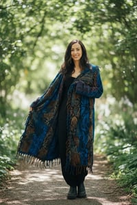 Image 3 of Hooded Festival Paisley Wizard Fringe Cloak - Blue Multi