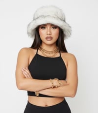 Image 4 of Faux Fur Bucket Hat - White Black Tips - 152