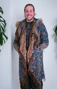 Image 4 of We are trying something new! First, this is our Teal Paisley Hooded Fringe Coat Pls Read On