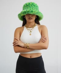 Image 5 of Faux Fur Bucket Hat - Pineapple Pattern - Green - 154