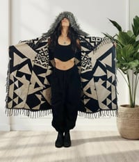 Image 5 of Hooded Fringe Coat, Aztek Blanket Cloak, Geometric Shambhala Festival Wear