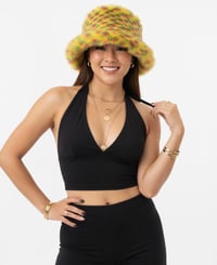 Image 5 of Faux Fur Bucket Hat - Pineapple Pattern - Yellow Red Green - 153