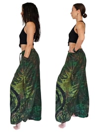 Image 5 of Thai Tie Dye Psy Pants Cotton – Relaxed Fit Festival Trousers Cinch with Pockets - Green - 477
