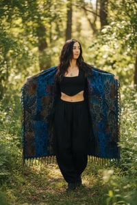 Image 4 of Hooded Festival Paisley Wizard Fringe Cloak - Blue Multi