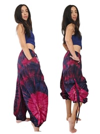 Image 7 of Thai Tie Dye Psy Pants Cotton – Relaxed Fit Festival Trousers Cinch - Pink Purple - 476
