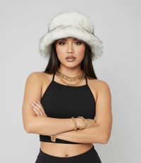 Image 6 of Faux Fur Bucket Hat - White Black Tips - 152