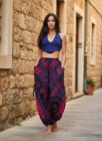 Image 9 of Thai Tie Dye Psy Pants Cotton – Relaxed Fit Festival Trousers Cinch - Pink Purple - 476