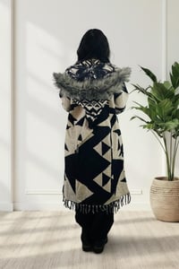 Image 7 of Hooded Fringe Coat, Aztek Blanket Cloak, Geometric Shambhala Festival Wear