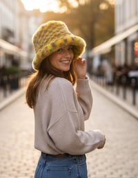 Image 7 of Faux Fur Bucket Hat - Pineapple Pattern - Yellow Red Green - 153