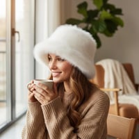 Image 7 of Faux Fur Bucket Hat - Winter Style White - 151
