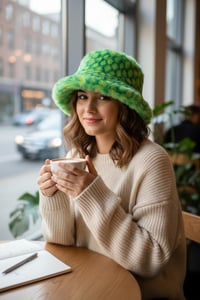 Image 7 of Faux Fur Bucket Hat - Pineapple Pattern - Green - 154