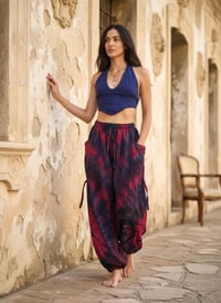 Image 10 of Thai Tie Dye Psy Pants Cotton – Relaxed Fit Festival Trousers Cinch - Pink Purple - 476